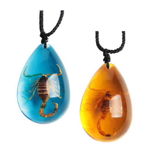 Acxico 2 pcs Insect Stone Natural Scorpions Inclusion Genuine Amber Baltic Pendant Necklace