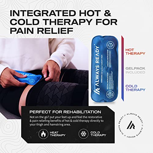 Always Ready, Thigh Compression Support Sleeve (2 Per Pack) with Hot & Cold Gel Pack for Hamstring & Quadricep Muscle Strains & Injury, Men & Women, Two Adjustable Compression Straps, Non-Slip (S)