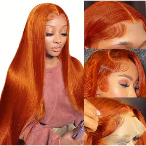26inch Ginger 13x4 HD Lace Front Wigs Human Hair Straight Lace Frontal Wigs 350 Colored Glueless Ginger Orange 180% Density Pre Plucked With Baby Hair