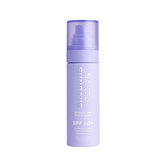 Naked Sundays SPF 50 Hydrating Glow Face Mist, Sunscreen Setting Spray & SPF Mist for Face, Makeup Setting Spray with Hyaluronic Acid, Lightweight, Non-Greasy Hydration, 75ml