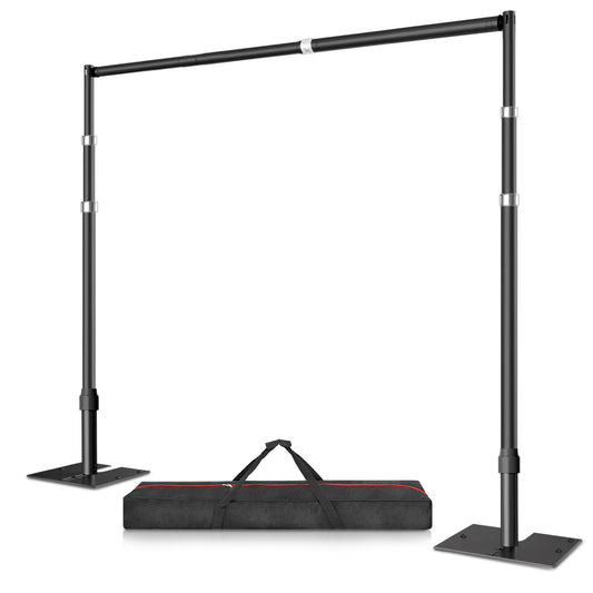 12x10 Pipe and Drape Stand Kit, Heavy Duty Backdrop Stand Adjustable, Sturdy Metal Back Drop Decoration Frame with Flat Base for Parties, Flower Wall, Wedding, Event,Trade Shows, Photo Shoot- Black