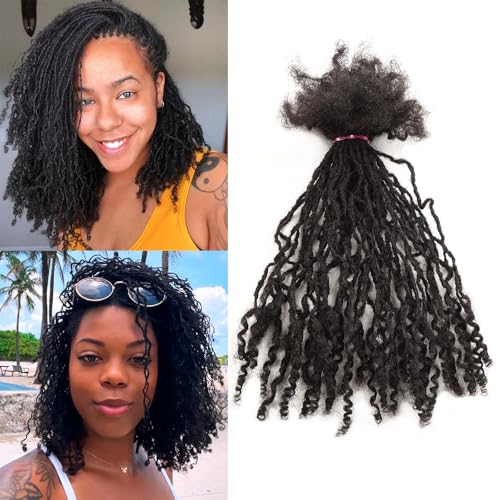 Orientfashion 8 inch 0.2cm Width 100% Real Human Hair Micro Dreadlock Extensions with Curly Ends Natural Black Curly Locs Can Be Dyed Bleached Curled And Twisted(8inch 0.2cm 40Strands, Natural black)