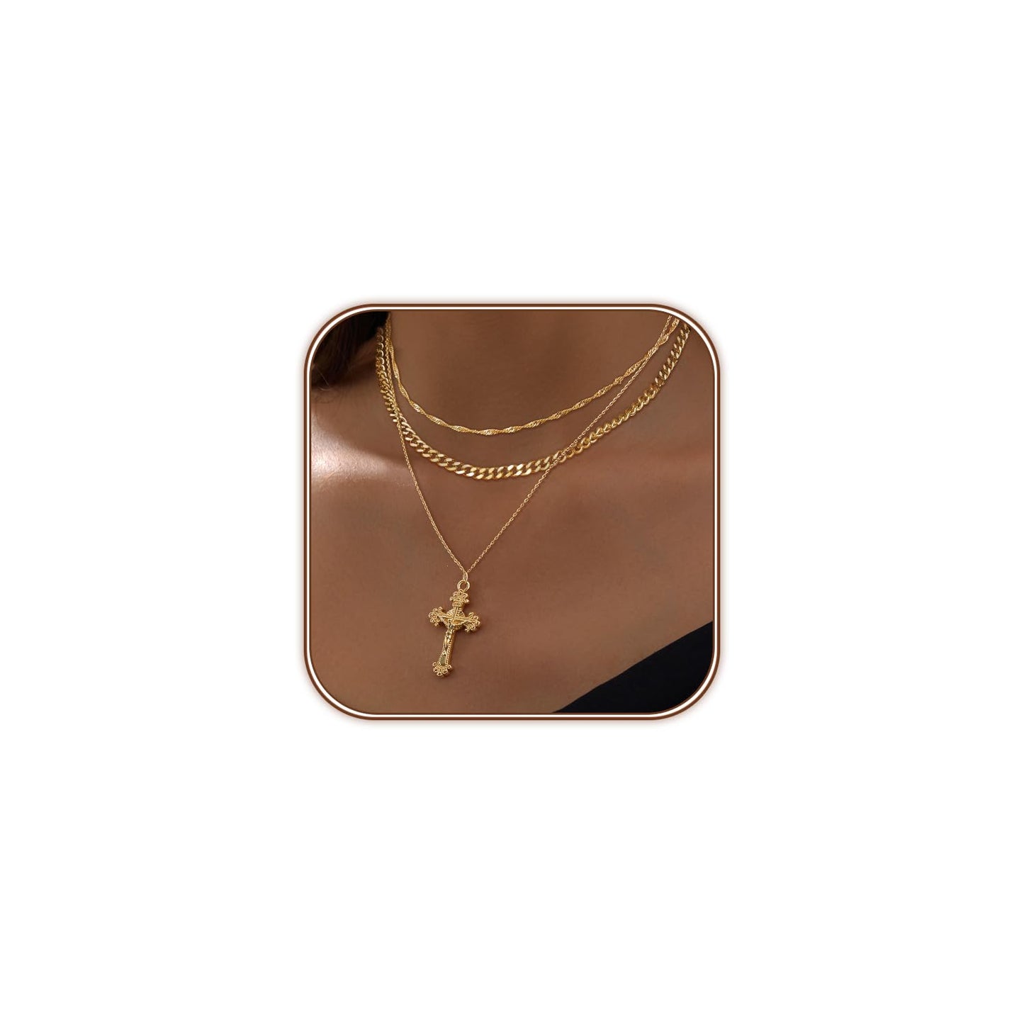 HAXIYA Gold Cross Necklace for Women 14K Gold Plated Choker Cross Pendant Necklaces Cuban Link Wave Link chain Layered Minimalist Simple Tiny God Lords Prayer Religious Jewelry