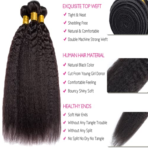 24 26 28 Inch Natural Black Color Kinky Straight Bundles Human Hair Unprocessed Brazilian Virgin Hair Yaki Straight Bundles