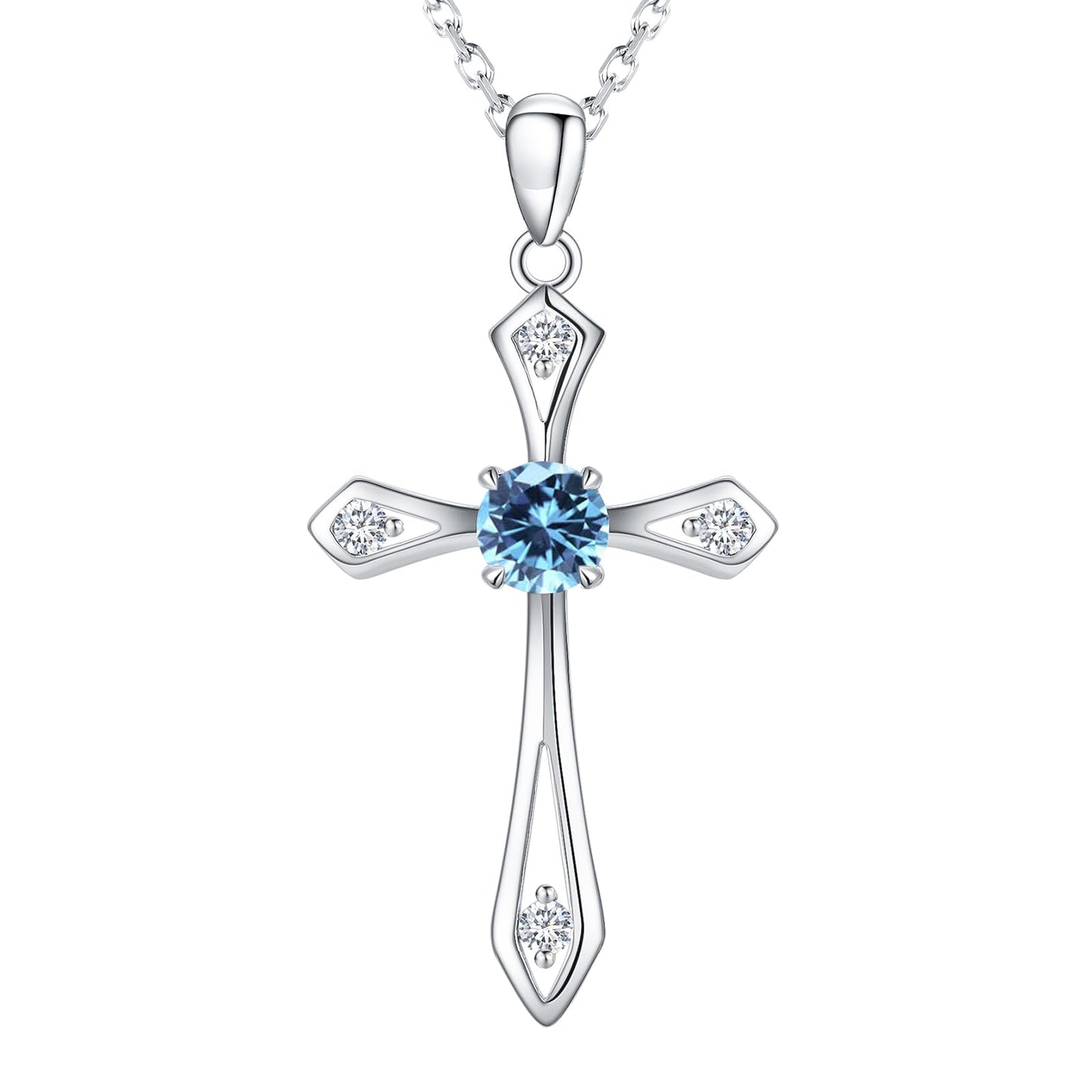Cross Necklace for Women ,925 Sterling Silver Birthstone Necklace,Blue Topaz- December Birthstone Cross pendant jewelry,Faith Religious Fine Jewelry Valentines Day Gifts Birthday Holiday Gifts for Her