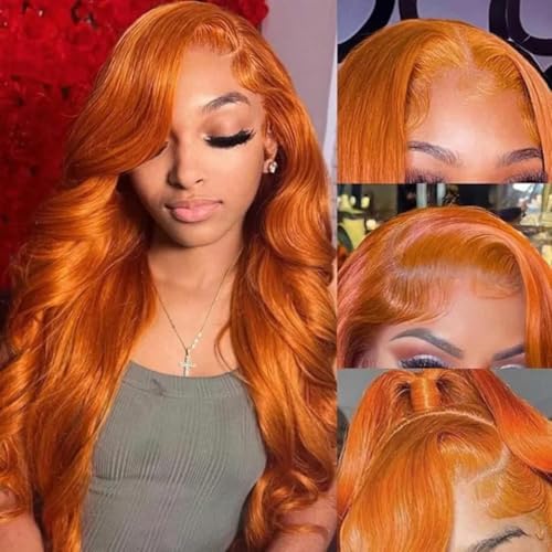 Ginger Orange Lace Front Wigs Human Hair Body Wave 13x4 HD Lace Frontal Glueless Ginger Wig Human Hair 180% Density Copper Colored Wigs for Black Women Pre Plucked with Baby Hair (26 Inch)