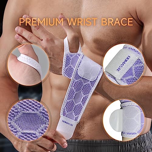 Sport Slim Wrist Wrap - Wrist Brace for Carpal Tunnel Relief, Neoprene-Free Compression Wrist Support for Workout, Adjustable Wrist Guards Fit Right Left Hand(Violet, Pack of 1)