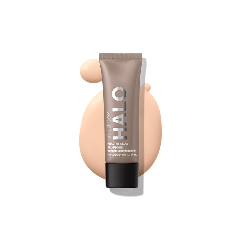 Smashbox Halo Healthy Glow Tinted Moisturizer with SPF 25 | 24-Hour Hydrating Buildable Coverage with a Natural Dewy Finish, Hyaluronic Acid & Niacinamide, Medium Tan, Travel Size, 0.41 Fl Oz