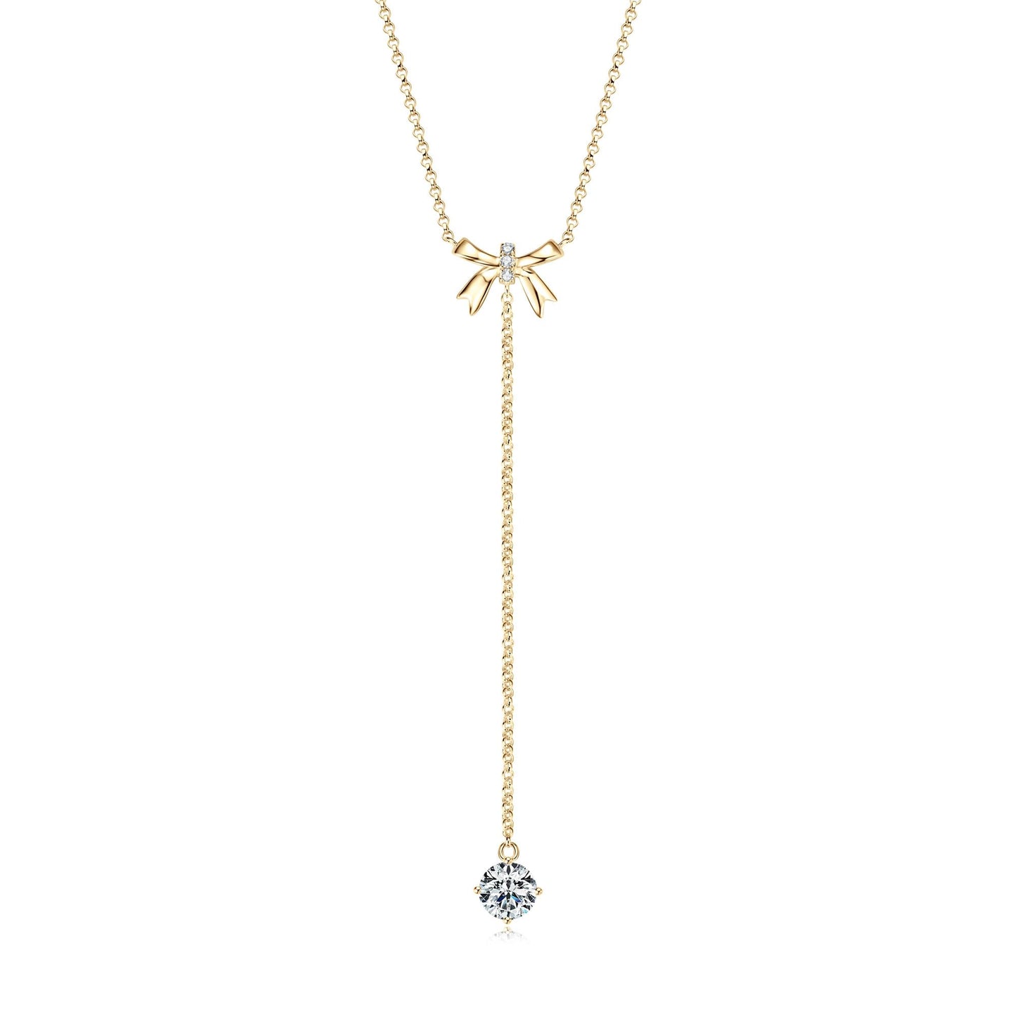 AINUOSHI Moissanite Bow Lariat Necklace for Women 14k Gold Plated 925 Sterling Silver Y-Shaped Linear Drop Chain Necklaces Dainty Long V-Neck Layered Necklaces Anniversary Birthday Gifts for Wife Her