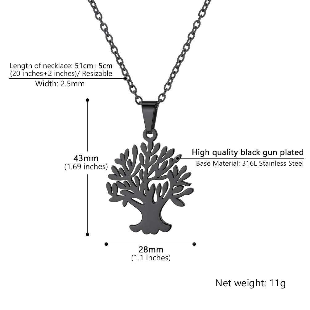 PROSTEEL Black Stainless Steel Tree of Life Necklace Womens Jewelry Family Tree Pendant