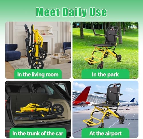 18lbs Ultra-Lightweight Transport Wheelchair for Adults & Elderly,220lbs Capacity,16.2" Seat,Portable Design for Travel & Home Use (Yellow)
