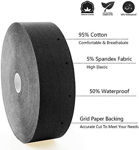 AUPCON Kinesiology Tape Elastic Therapeutic Athletic Tape Hypoallergenic Breathable Cotton Sports Muscle Tape Therapy Recovery Support for Knee Shoulder Ankle Elbow Shin (Uncut-Black)