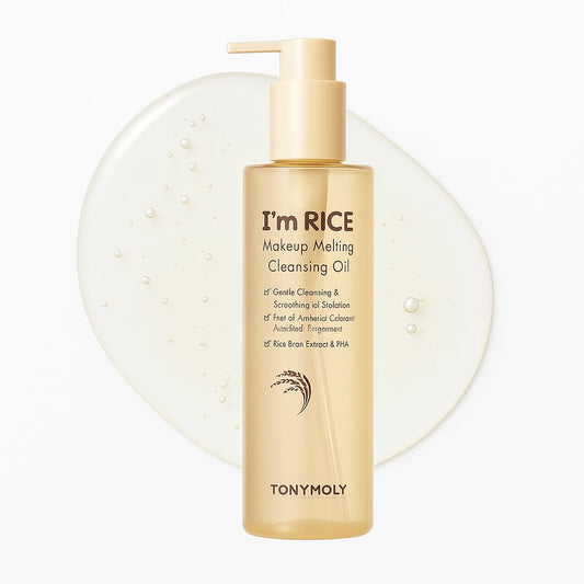 TONYMOLY I’m Rice Makeup Melting Cleansing Oil – 215ml | Gentle Cleanser for Sensitive Skin | Removes Makeup & Impurities | Rice Bran Oil + PHA | Non-Comedogenic, Fragrance-Free, Korean Skincare