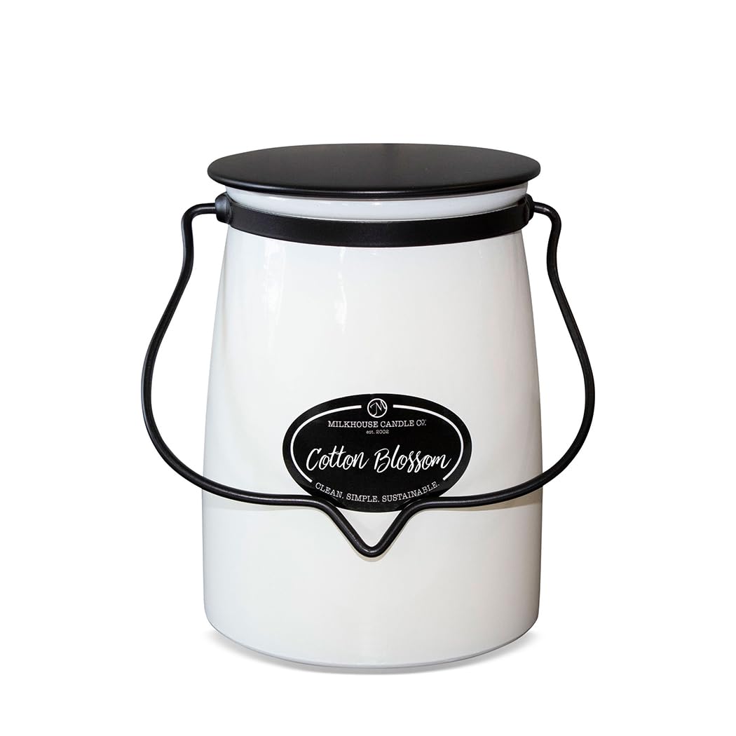 Milkhouse Candle Company Cotton Blossom Soy Candle - Cotton & Sea Grass | Dewy Violet | Powdery Musk Scented - 22 oz Butter Jar with Lid, 120+ Hours of Burn Time, Made in the USA