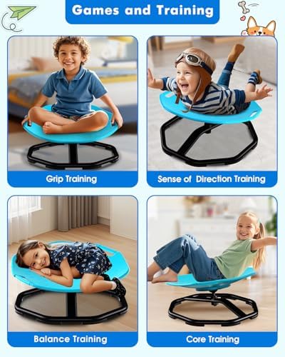 Sensory Spinning Chair with Safety Handles for Autistic Kids, Sensory Toys for Kid with ADHD Autism, Sensory Swivel Chair Sit and Spin Training Body Coordination Autism Christmas Toys for Kid - Blue