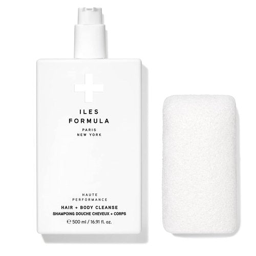ILES FORMULA Haute Performance Hair + Body Cleanse + Natural Sponge - Gently Cleanse & Nourish Hair + Body, Sulfate, Silicone & Paraben Free, 500 ML