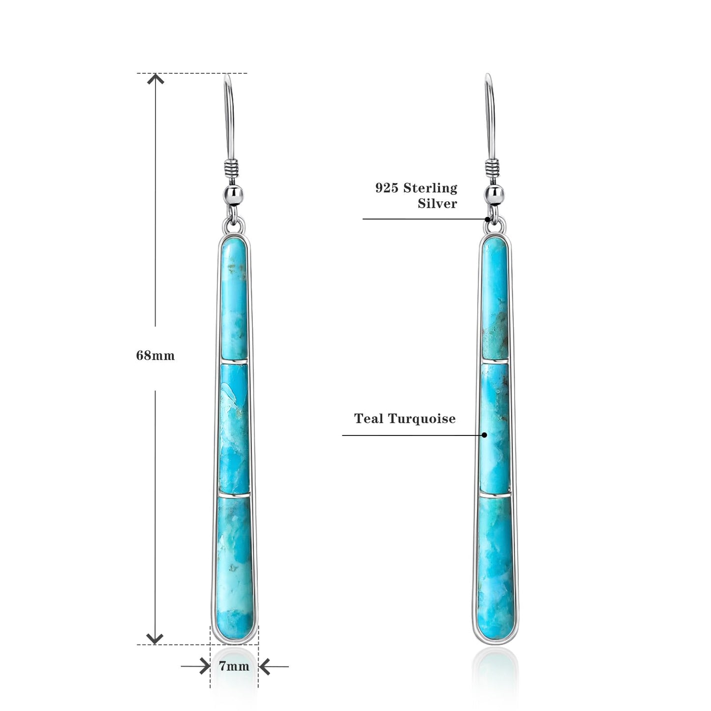 Phyonio Turquoise Earrings for Women 925 Sterling Silver Gemstones Dangle Earrings Bohemian Style Statement Bar Earrings Dangle Earrings for Women Earrings Valentines Gifts
