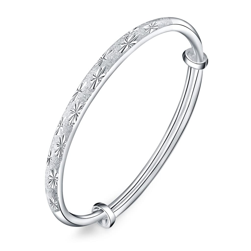 Sterling Silver Bangle Bracelets for Women, Handmade Bracelet for Women, Birthday Gifts for Women, Mom Gifts (Silver-5)