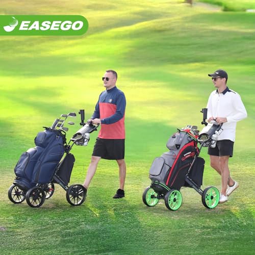EASEGO Golf Push Cart 4 Wheel : Golf Walking Carts with Phone Holder/Cup Holder/Umbrella Holder/Foot Brake/Cooler Basket 4 Wheel Superlite Golf Pull Cart All-Terrain Golf Caddy Carts(Black)