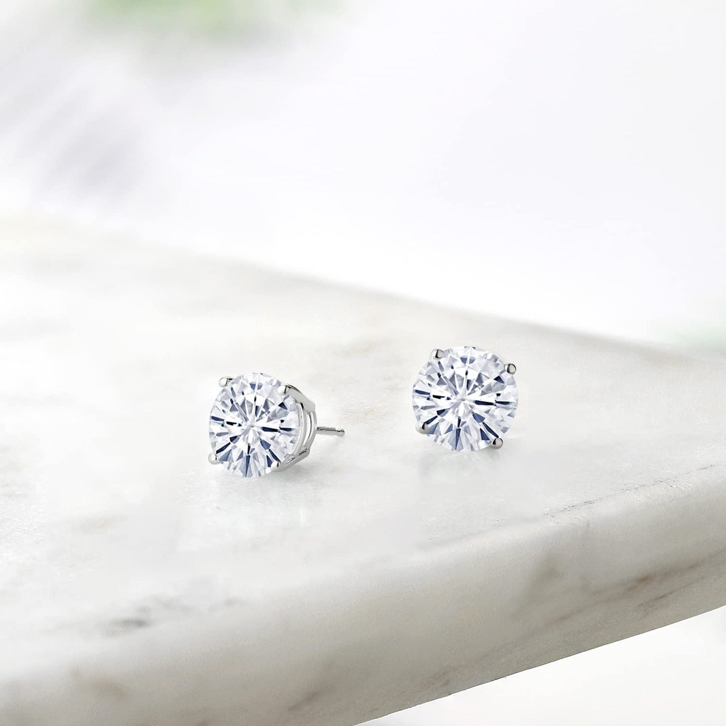 Gem Stone King 2-4 Cttw Round Gemstone Birthstone Stud Earrings For Women Men | 925 Sterling Silver | Round 7MM | Fine Jewelry Gifts for Women Her Mom Wife Men | White Moissanite-April