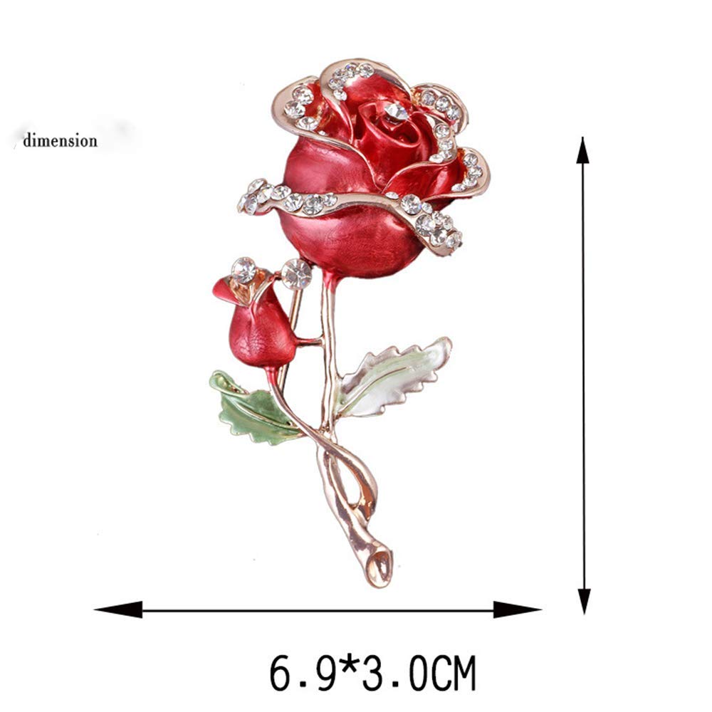 Enamel Crystal Red Rose Flower Brooch Pin Fashion Personality Floral Brooches Decorative Jacket pin Party Dance Wedding Banquet for Elegant Women Girl Jewelry Accessories(Red rose flower brooch)