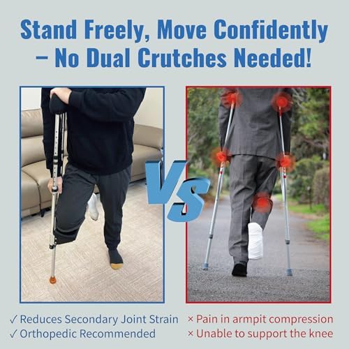 Pain Free Knee Crutch with Safety Kneepads, Ergonomic Knee Crutches with Support Platform for Enhanced Stability and Comfort, Smart Peg Leg Crutch for Single Leg Injuries