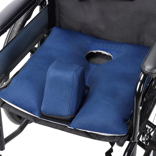 Wheelchair Wedge Pommel Cushion with Safety Straps Non-Slip Wheelchair Cushion for Seniors Prevents Forward Sliding, Provides Leg Abduction, Improves Positioning, Fall Prevention（16 * 17IN）
