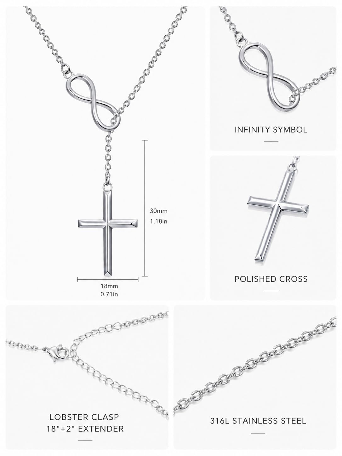 YYB Y Necklace Infinity Cross Pendant Lariat Necklace for Women Drop Necklaces Christian Jewelry Birthday Anniversary Mothers Day Gifts for Mom Sister Girlfriend