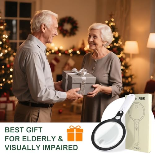 Magnifying Glass with 48 LED Light, 10X 20X 45X Handheld Illuminated Lighted Magnifier with 5 Light Modes Rechargeable Magnifying Glass for Seniors Reading Inspection (Black & White)