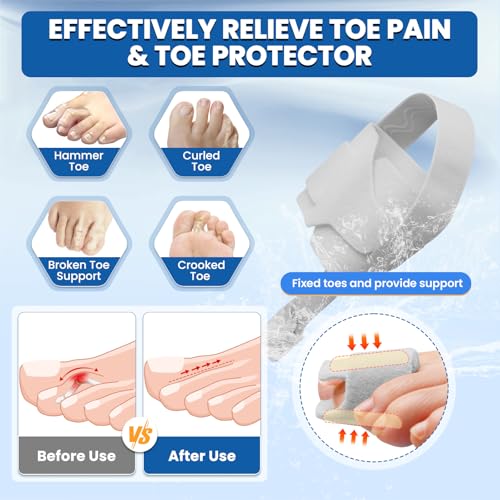 Hammer Toe Straightener for Women and Men - 1 Pcs Adjustable Toe Corrector for Curled Toes, Broken Support, Bunion Pain Relief - Includes 1 Compression Wrap, 1 Toe Splint & 1 Heel Strap