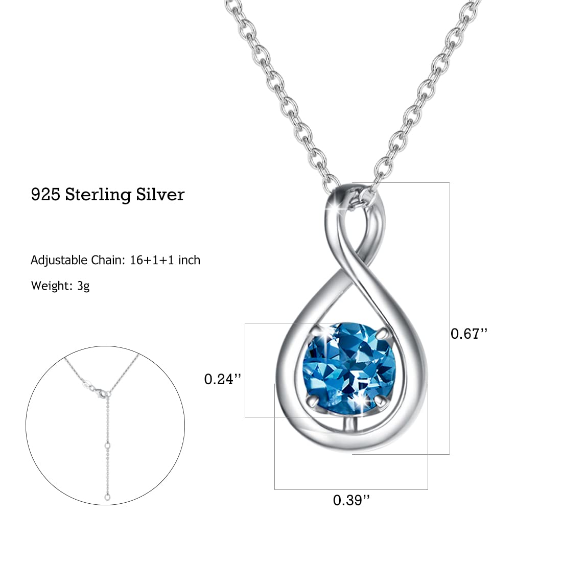 FANCIME London Blue Topaz Necklace November December Birthstone Necklace for Women Sterling Silver Infinity Pendant Fine Jewelry Birthday Anniversary Graduation Mothers Day Gifts for Mom Her