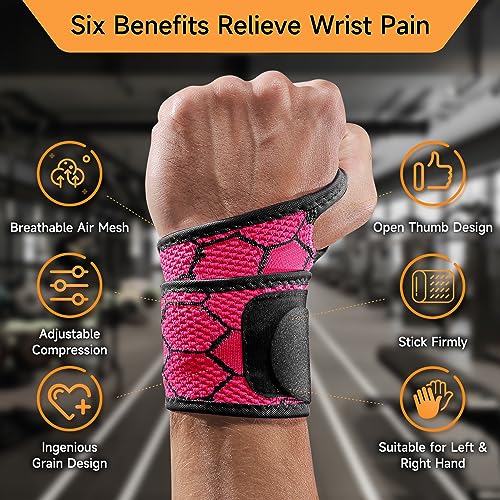 Sport Slim Wrist Wrap - Wrist Brace for Carpal Tunnel Relief, Neoprene-Free Compression Wrist Support for Workout, Adjustable Wrist Guards Fit Right Left Hand (Paradise Pink, 2 Pack)