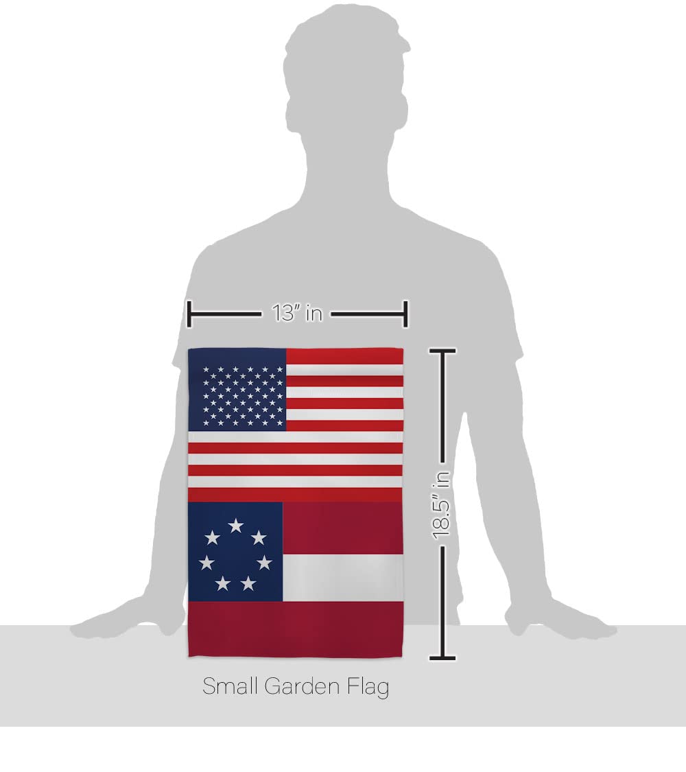 US Star & Bars Garden Flag - Set with Stand Patriotic Historic July Memorial Veteran Independence United State American - House Decoration Banner Small Yard Gift Double-Sided Made in USA 13 X 18.5
