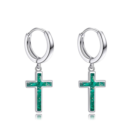 925 Sterling Silver Malachite Cross Hoop Earrings Dangle Drop Earrings Huggie Jewelry Birthday Gifts for Women (Malachite Cross)
