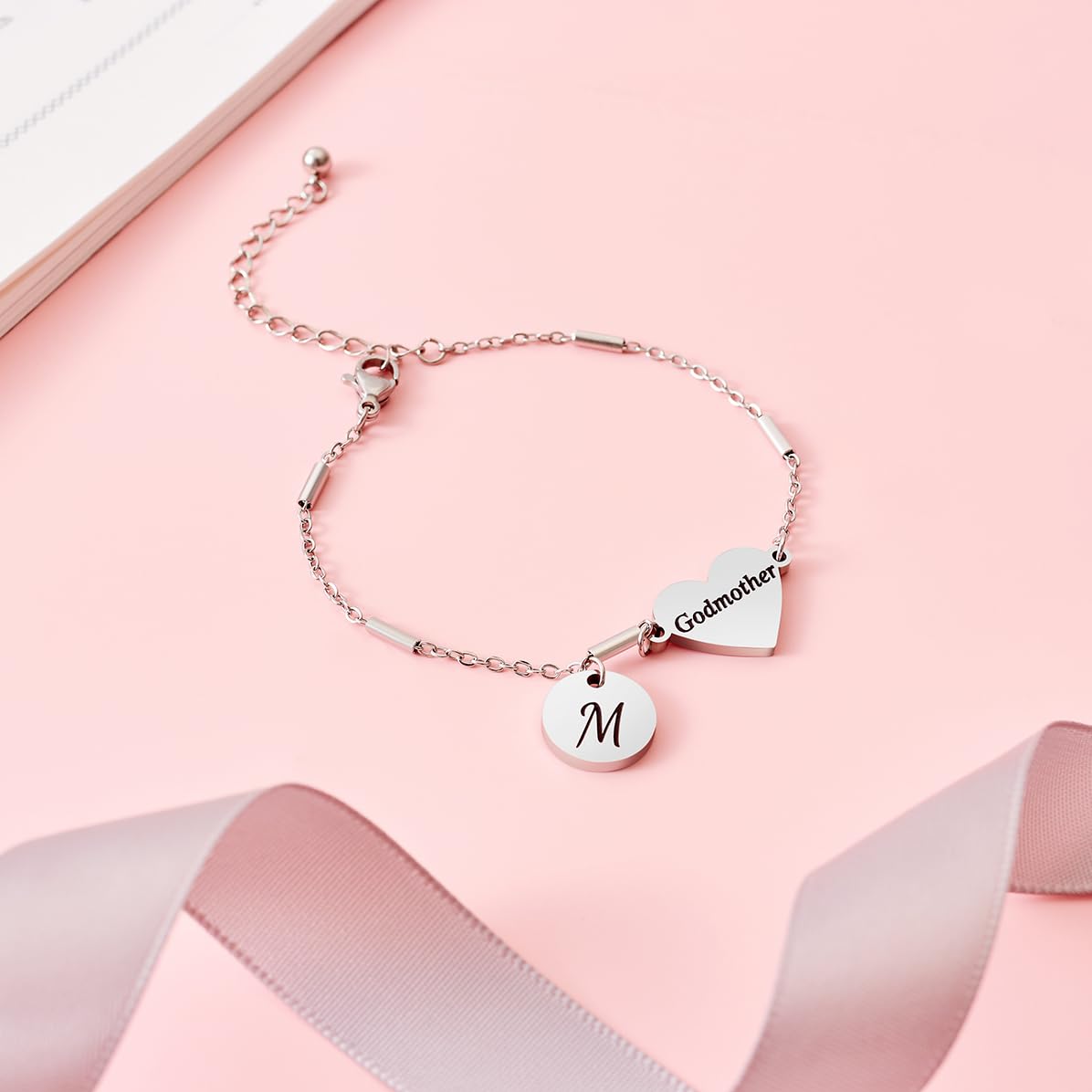 CHENVA Godmother Gifts Initial Bracelet Bangle for Women Gift for Godmother from Goddaughter (Godmother Bracelet M)