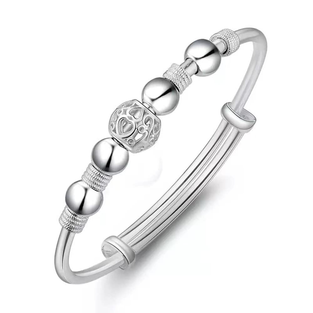 Sterling Silver Bracelets For Women 925 Sterling Silver Beads Bangle Bracelet Transfer Lucky Cuff Bracelet Adjustable Fashion Women Jewelry