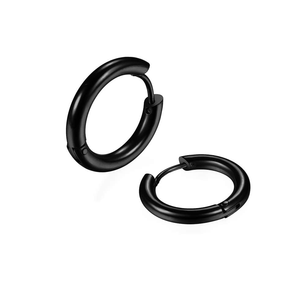 316L Surgical Stainless Steel Huggie Hoop Earrings 8mm Black Hypoallergenic Earrings Hoop Cartilage Helix Lobes Hinged Sleeper Earrings For Men Women(B03: 8mm Black(THK 2.0mm))