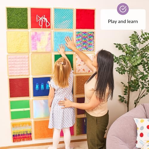 Sensory Wall Panel for Kids | Textured Tiles Sensory | Sensory Wall Pads for Play & Learning | Sensory Mats for Toddlers & Classrooms | Wall Padding for Kids Playroom | Sensory Wall 24 Pack
