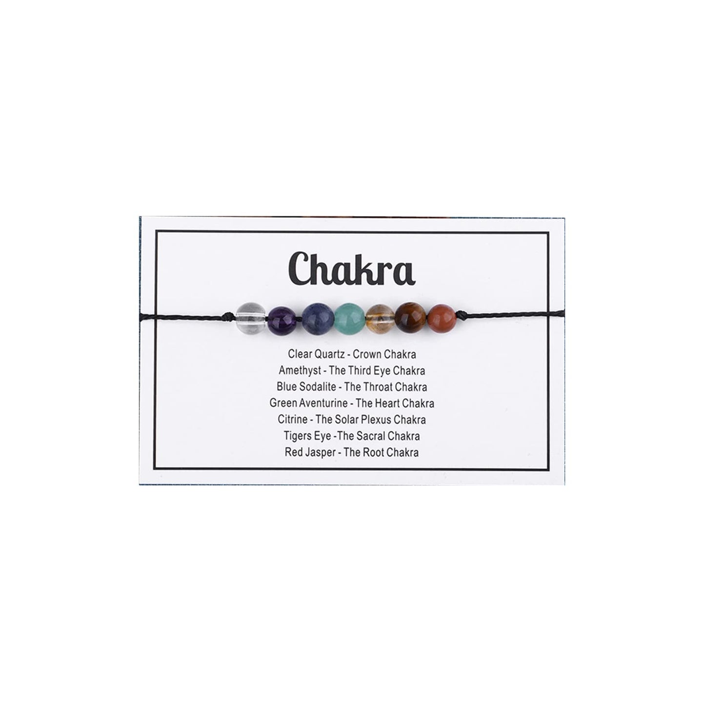 Multistyle Healing Crystal Stone Bead Strand Card Bracelets Handmade Adjustable Wax Rope Yoga Amethyst Tigereye Chakra Bracelets for Women Men Meditation Relax Anxiety Jewelry Gift (Chakra)