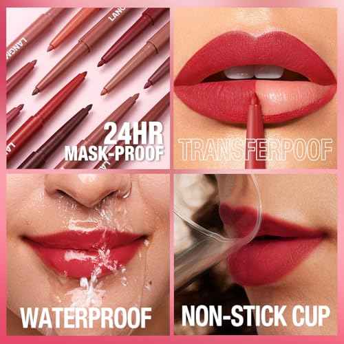 LANGMANNI 12 Colors Sculpting Matte Velvet Lip Liner Set,Smooth Creamy Texture,Waterproof And High Pigmented For Girls Daily Application Lip Makeup