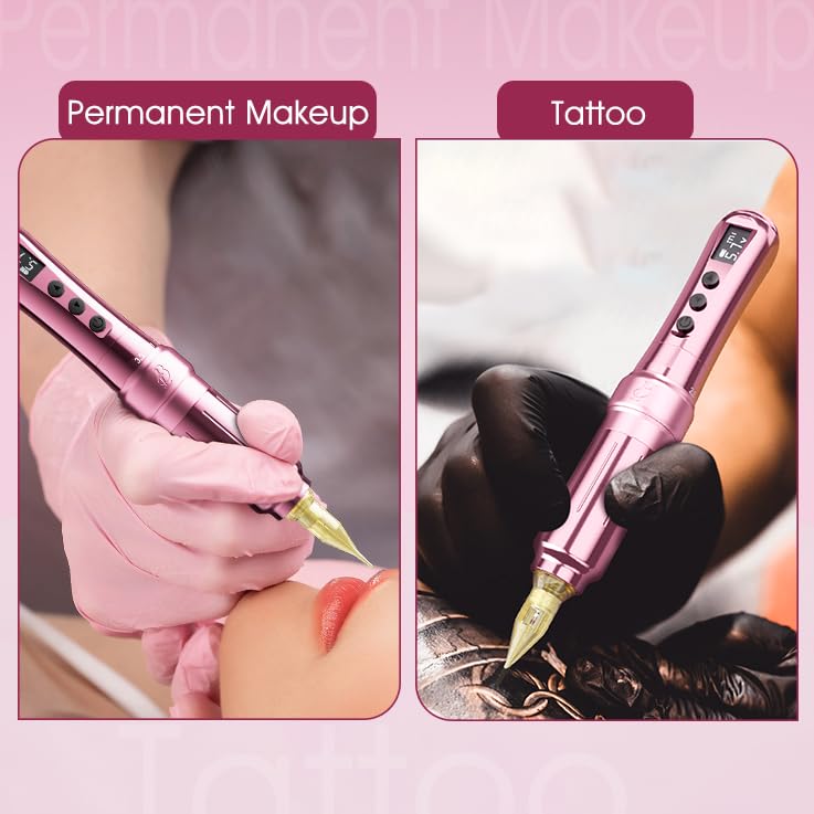 BIOMASER U1 Tattoo Gun,Wireless PMU Tattoo Machine Eyebrows & Lips, Professional Permanent Makeup Machine Rotary Tattoo Pen, Scalp Micropigmentation(Pink)