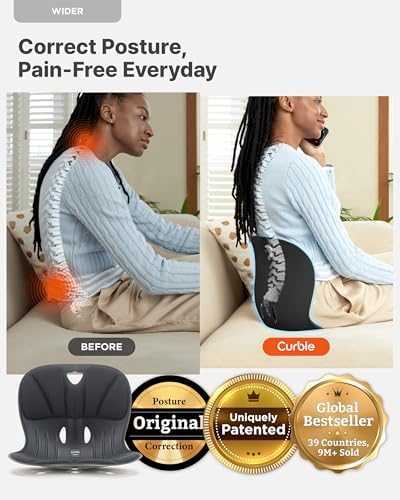 curble Wider(Standard Wide) 2PACK – Ergonomic Back Support Chair, Lumbar Support for Posture Correction & Back Pain Relief, for Office, Floor Seat and Work from Home, Patented(2P Black)