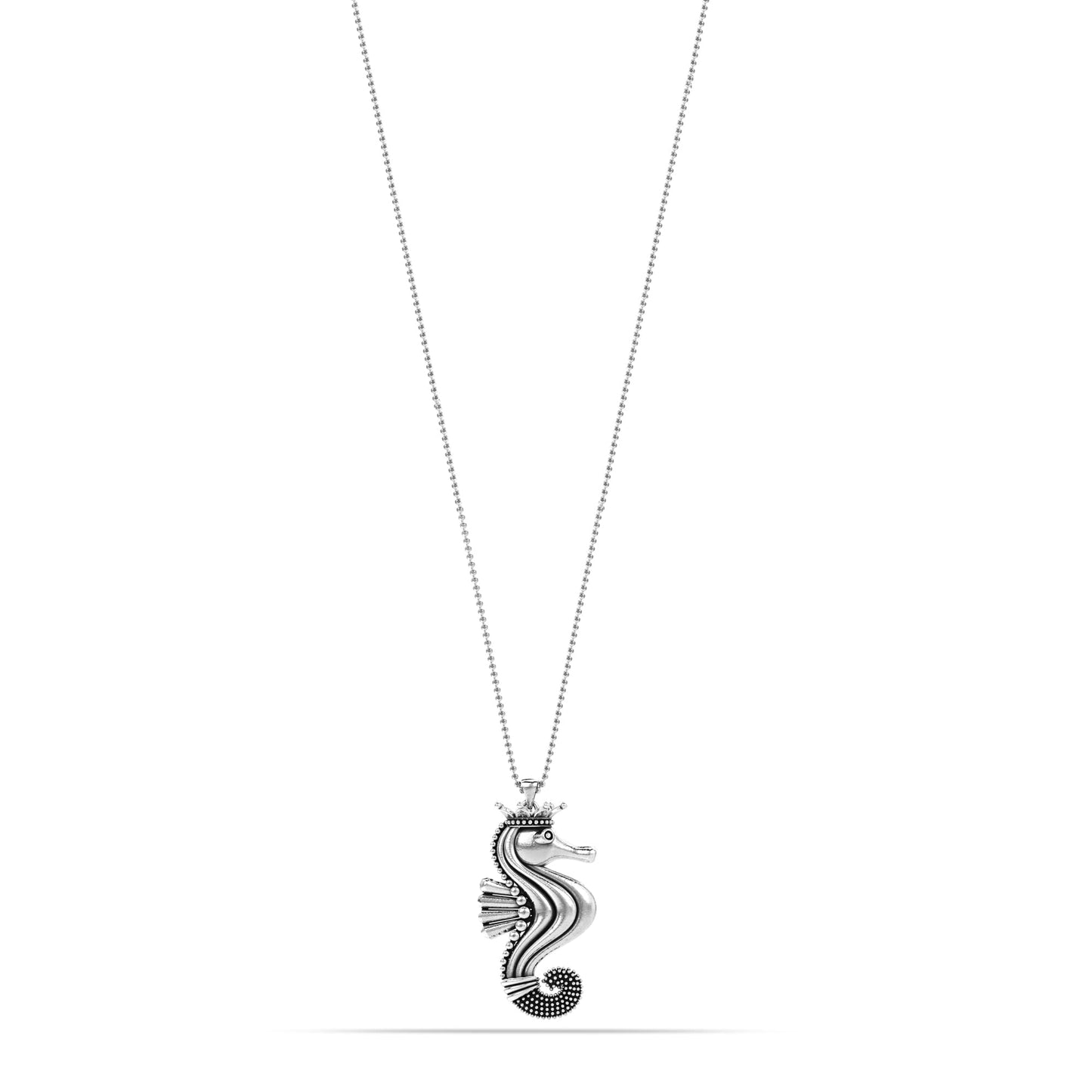 LeCalla 925 Sterling Silver Seahorse Necklace for Women | Two-Tone Caviar Beaded Sea horse Pendant Necklace | Ocean Animal Jewelry Gifts for Mom Wife 18 Inches