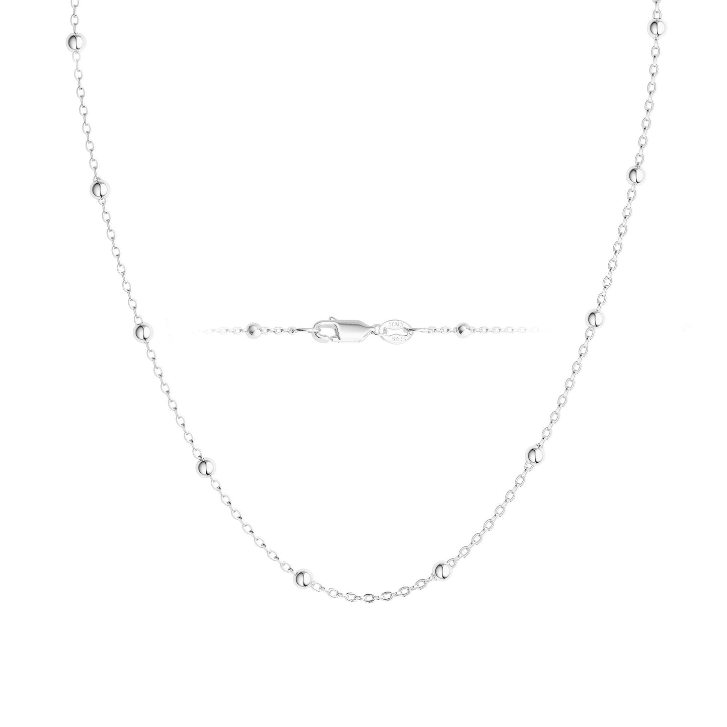 MBW 925 Sterling Silver Necklace for Women, Sterling Silver Beaded Chain Dainty Thin Choker Necklaces for Women Trendy Minimalist White Link Chains Necklace Waterproof Simple Small Cute Jewelry