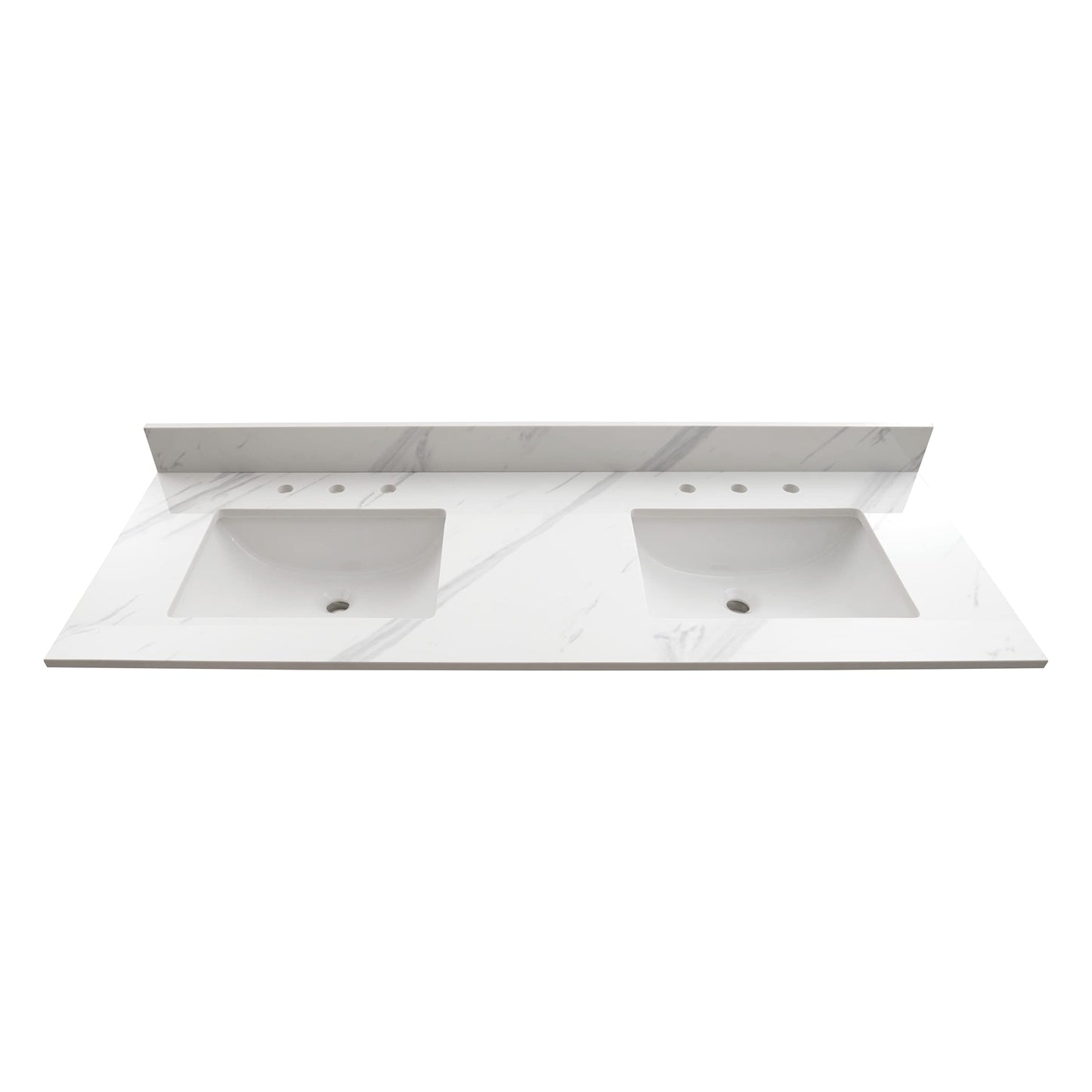 MSI Calacatta Lumas Vanity Top with Under Mount Rectangle Double Bowl Ceramic Sinks, Engineered Marble Stone, 4" CC Faucet Holes, 61"X22"