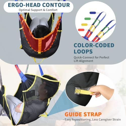 Universal Full Body Patient Lift Sling, Mesh Fabric Patient Sling Transfer and Bathing aids, 500lb Weight Capacity (Large-Black)