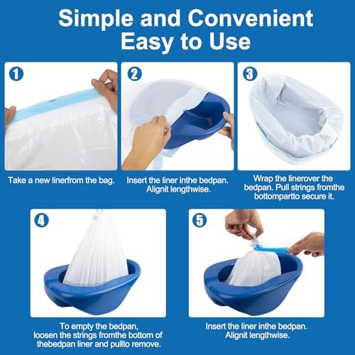 Large Size Bed Pan Set, Including 60 Liners and 100 Gloves. These bedpans are Comfortable for Both Women and Men and are Made of Thick, Oversized, Heavy-Duty PP Material