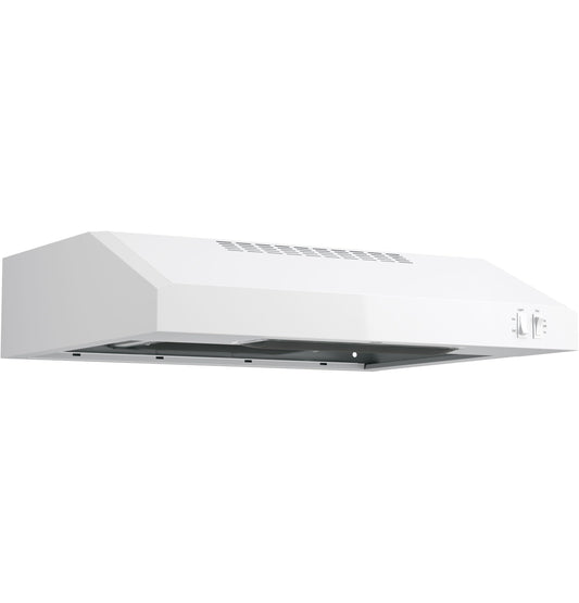 GE 24in. Under Cabinet Range Hood, convertible Duct, 2 Speed Exhaust Fan, Front Control and Reusable Filter, White