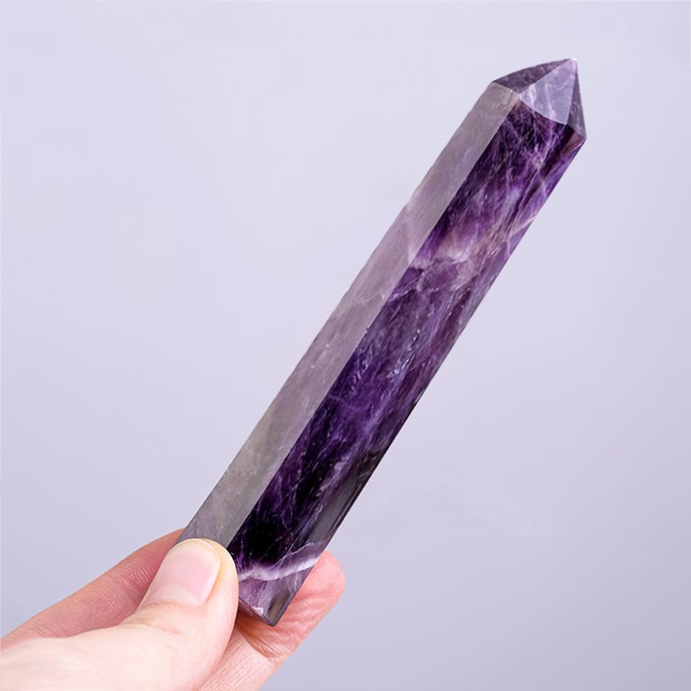 Natural Amethyst Crystal Point - 5.8-6.2 inch Amethyst Wand with Iridescent Rainbow Flash Stone for Energy Protection, Spiritual Awakening & Decoration - (Amethyst /5.8-6.2 inch 2pcs)