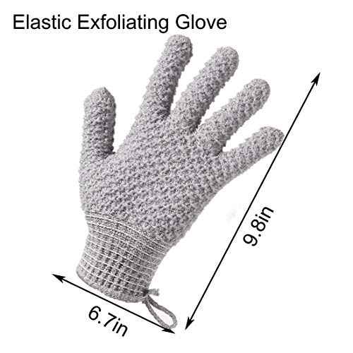 Bath Exfoliating Gloves - 4 Pcs Lengthened and Large Scrubbing Gloves for Shower, Spa, Massage - Scrub Mitts for Body, Face, Hand and Foot (Black and Gray)